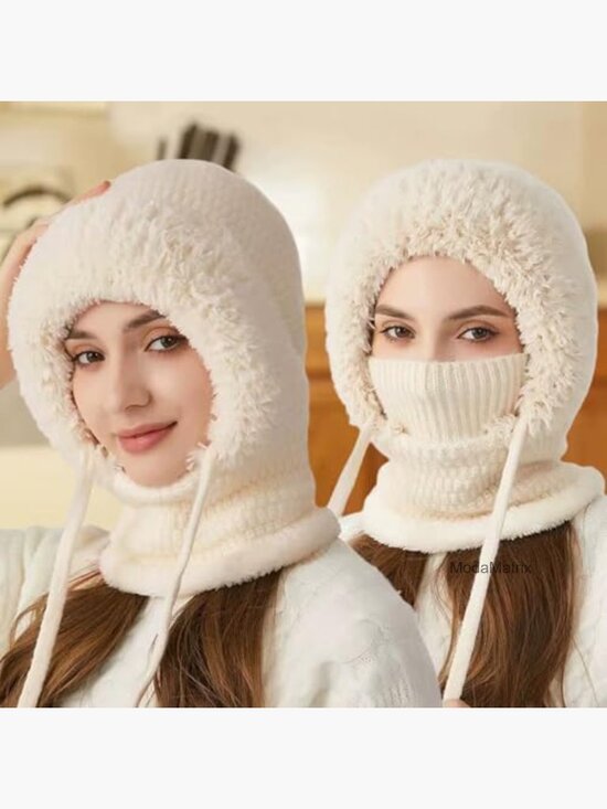 3 in 1 Knitted Beanie Hat with Scarf and Ski Mask Set